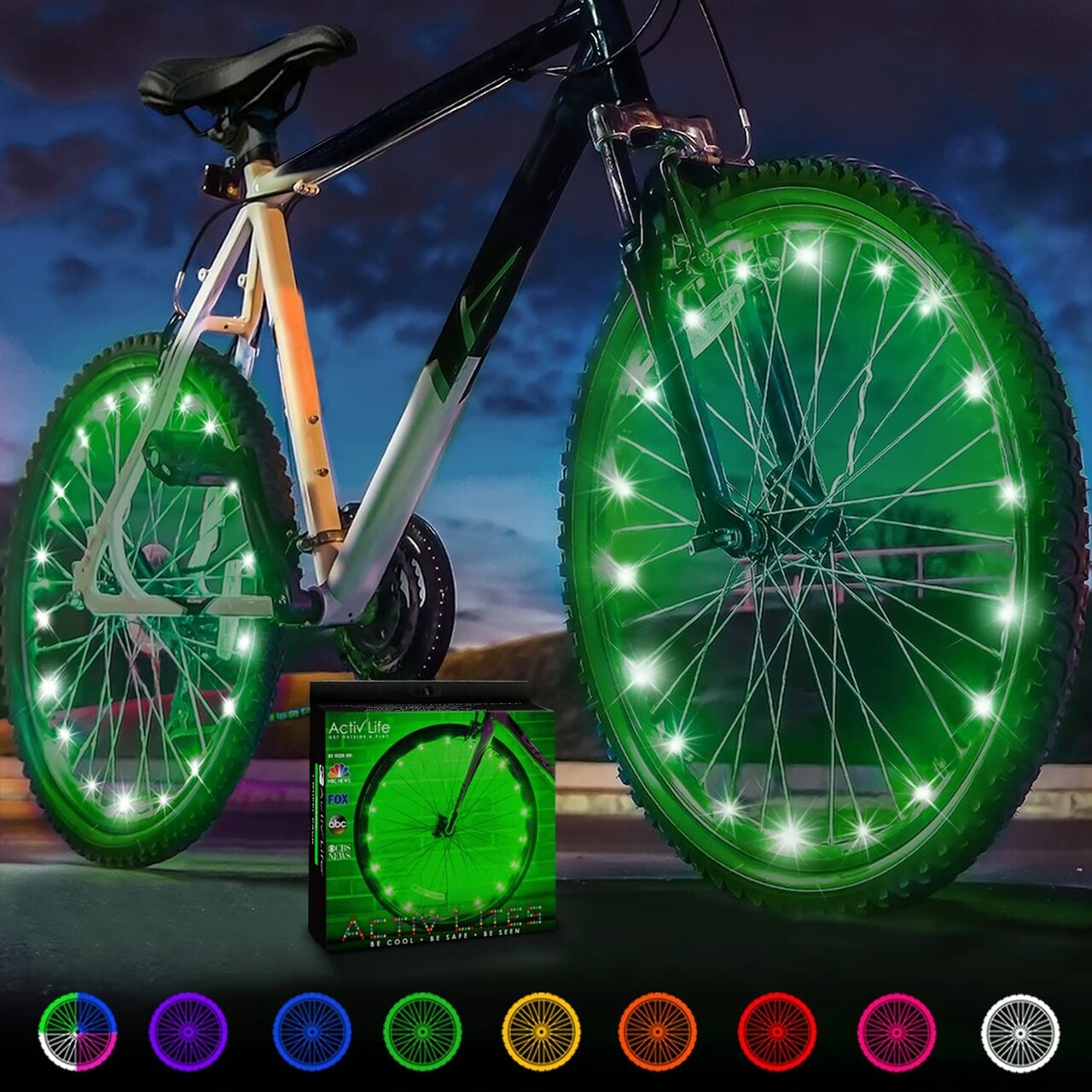 Activ Life Bike Wheel Lights 2 Pack, 2026 Edition Secure Strap & Brighter, Weatherproof LED Bicycle Lights, Battery Powered, Toys for Kids Boys Girls Teens Vacation Birthday, Green